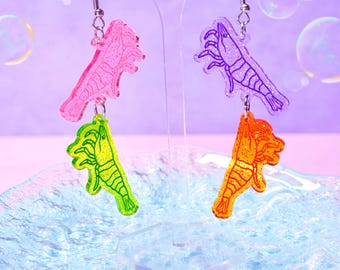 Shrimp Stack Acrylic Earrings, Handmade Aquatic Earrings