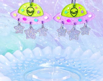 Galactic Glam UFO Acrylic Earrings, Celestial Jewelry