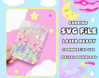 Dangly Flower Earrings SVG, Laser Ready SVG, Acrylic Earring SVG, Glowforge Ready Cut File, Floral Earring Svg, Dangly Earring Svg