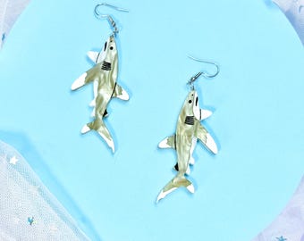 Oceanic Whitetip Shark Acrylic Earrings, Shark Gifts and Accessories