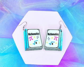 Math Book Acrylic Earrings, Laser cut Acrylic Art, Teacher Earrings , Math Accessories