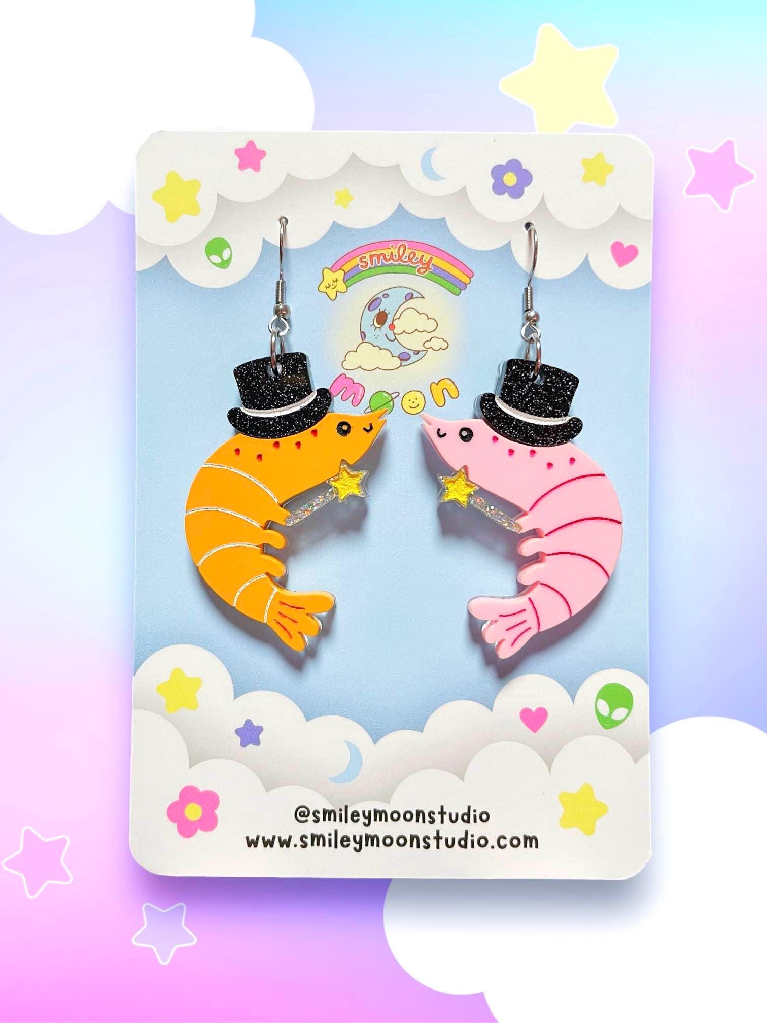 Magician Shrimp Earrings, Shrimp Acrylic Earrings, Laser Cut Acrylic Halloween Earrings, Shrimp Gifts