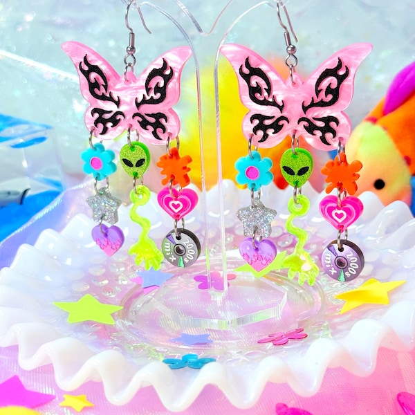 90s and Early 2000s Inspired Acrylic Earrings, Y2K Earrings, Laser Cut Acrylic Earrings