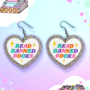 Read Banned Books Acrylic Earrings, Book Earrings, Bookish Gifts, Laser Cut Acrylic Earrings, Book Lover Earrings, Read Banned Books Earring