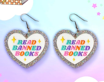 Read Banned Books Acrylic Earrings, Book Earrings, Bookish Gifts, Laser Cut Acrylic Earrings, Book Lover Earrings, Read Banned Books Earring