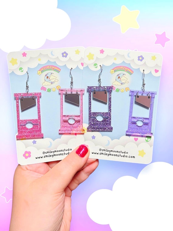 Guillotine Acrylic Earrings, Kawaii Goth Acrylic Earrings, Pastel Goth Earrings, Laser Cut Acrylic Earrings