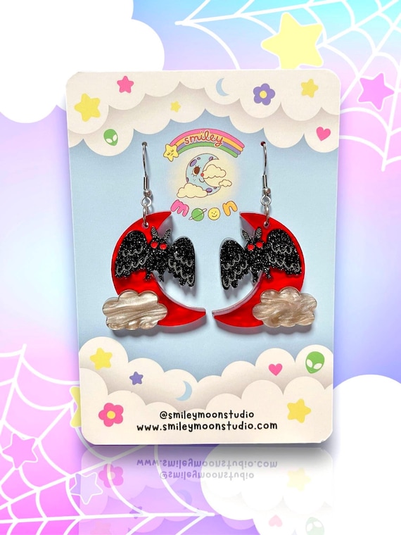 Mothman Acrylic Earrings, Mothman Moon Earrings, Mothman Gift, Cryptid Earrings, Laser Cut Acrylic Earrings
