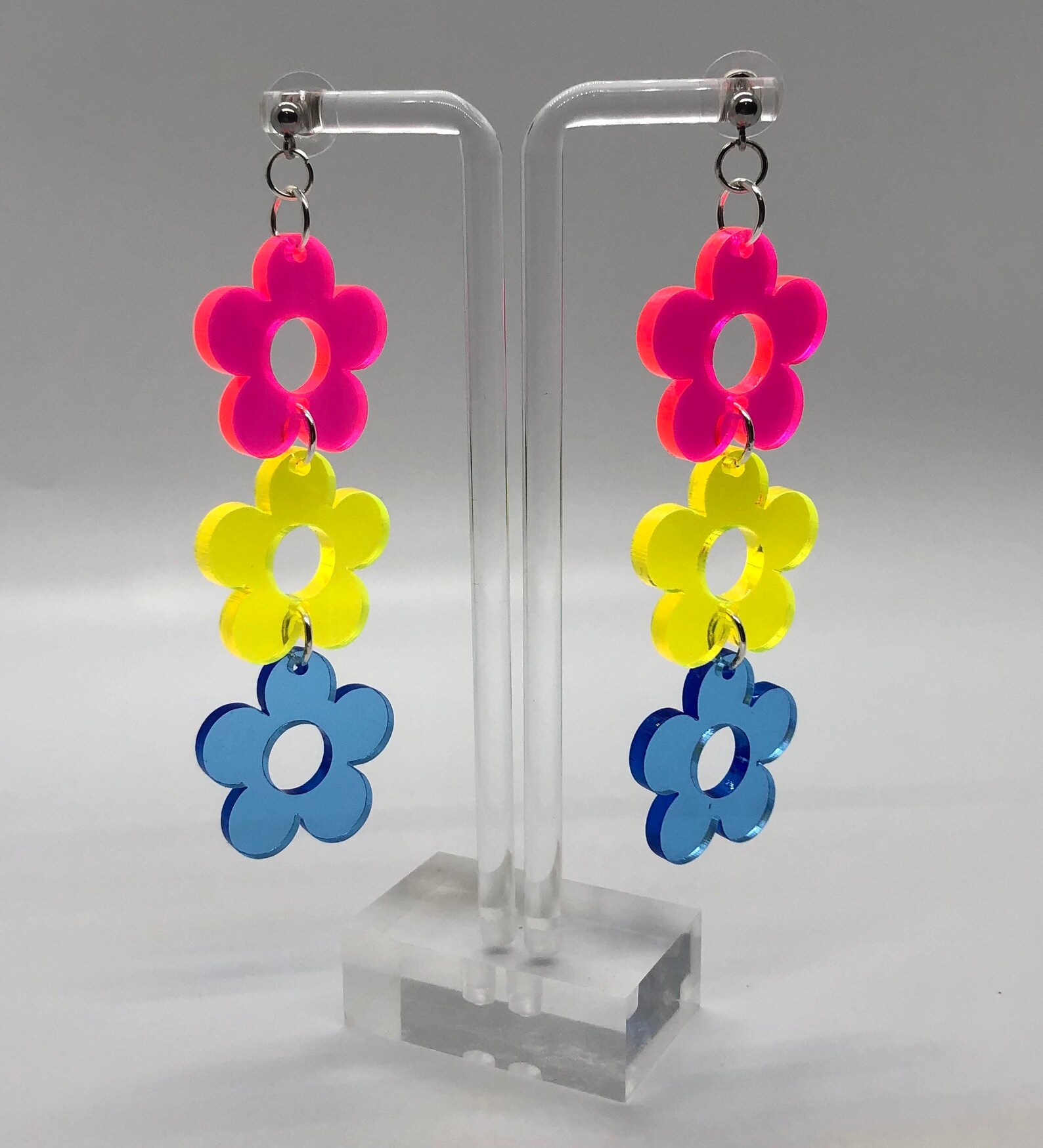 Acrylic Flower Stack Earrings Laser cut Earrings Neon Flower Etsy