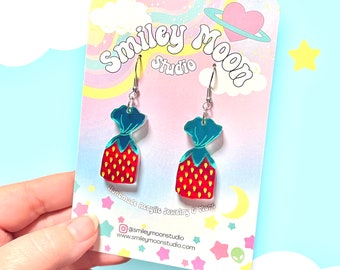 Nostalgic Strawberry Candy Acrylic Earrings, Food Acrylic Earrings, Food Earrings