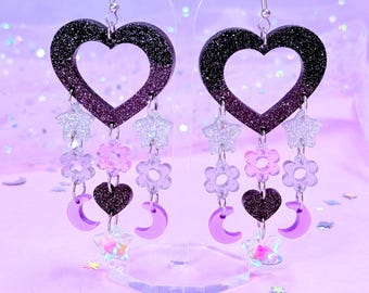 Y2K Emo Heart Acrylic Earrings, 90s Inspired Nostalgic Earrings