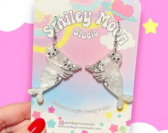 Spotted Seal Earrings, Acrylic earrings, laser cut acrylic earrings