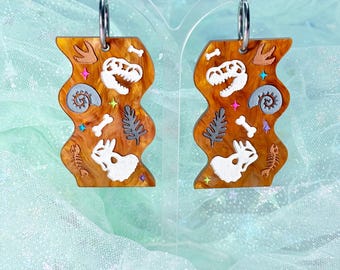 Funky Fossil Slab Acrylic Earrings, Dinosaur Earrings
