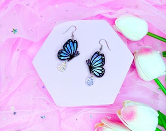 Whimsical Butterfly Earrings, Laser Cut Acrylic Earrings, Butterfly Jewelry, Whimsical Acrylic Earrings, Morpho Butterfly