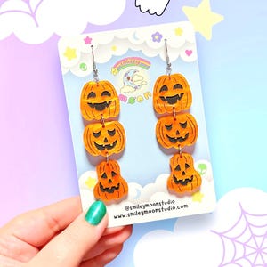 Jack&#39;O&#39;Lantern Stack Acrylic Earrings, Laser Cut Acrylic Halloween Earrings, Pumpkin Earrings