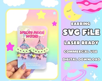 Ufo Earrings SVG, Laser Ready SVG, Acrylic Earring SVG, Glowforge Ready Cut File, Celestial Earrings Svg