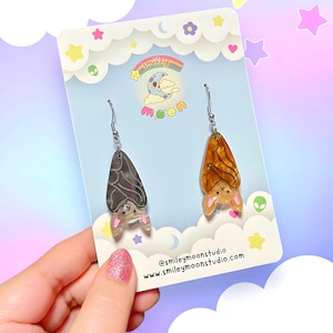 Hanging Bat Acrylic Earrings, Bat Earrings, Halloween Acrylic Earrings