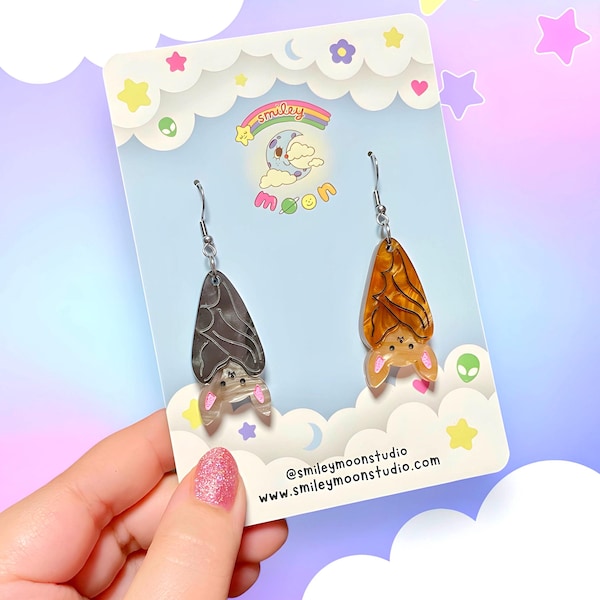 Hanging Bat Acrylic Earrings, Bat Earrings, Halloween Acrylic Earrings