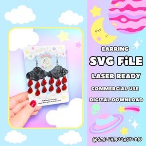 Raining Cloud Earrings SVG, Laser Ready SVG, Acrylic Earring SVG, Glowforge Ready Cut File, Halloween Earring svg, Spooky Earring Svg