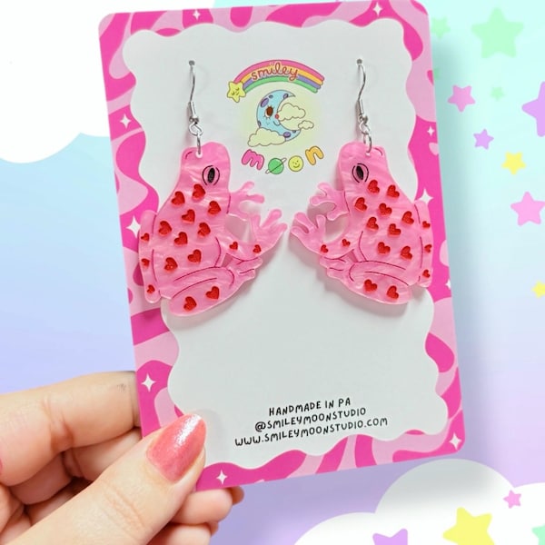 Love Frog Acrylic Earrings, Frog Gifts, Laser Cut Acrylic Earrings, Valentine's Day Earrings