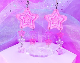 Funky Y2K Star Drop Earrings (Girly Pop), Laser Cut Acrylic