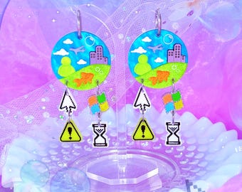 Frutiger Aero Inspired Acrylic Earrings, Nostalgic Y2K Earrings, Laser Cut Acrylic (Version 3, Cloudy Skies)