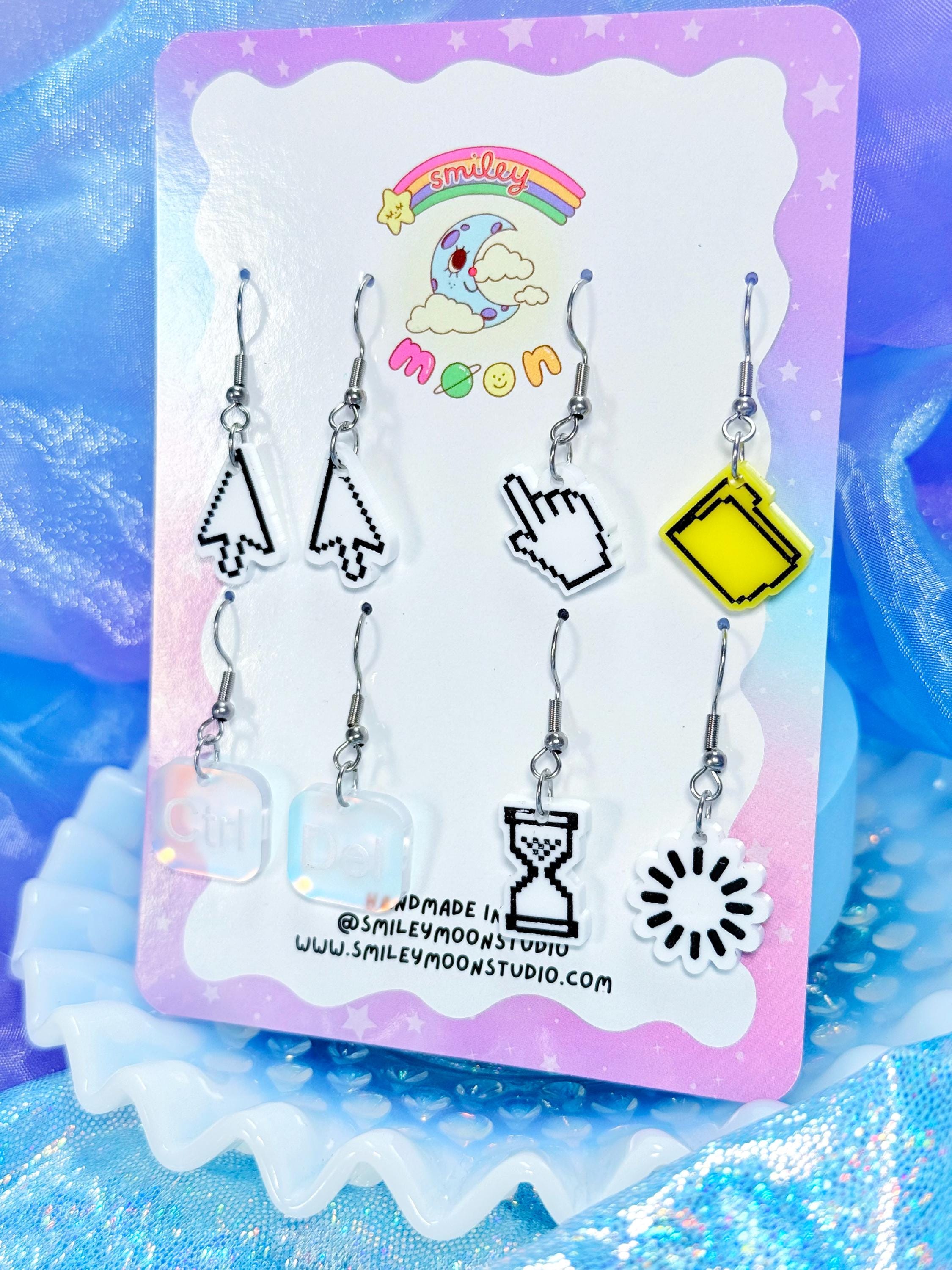 Nostalgic Computer Acrylic Earrings Mini Pack, Frutiger Aero, Cursor Earrings