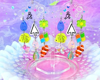 Frutiger Aero Inspired Acrylic Earrings, Nostalgic Y2K Earrings, Laser Cut Acrylic