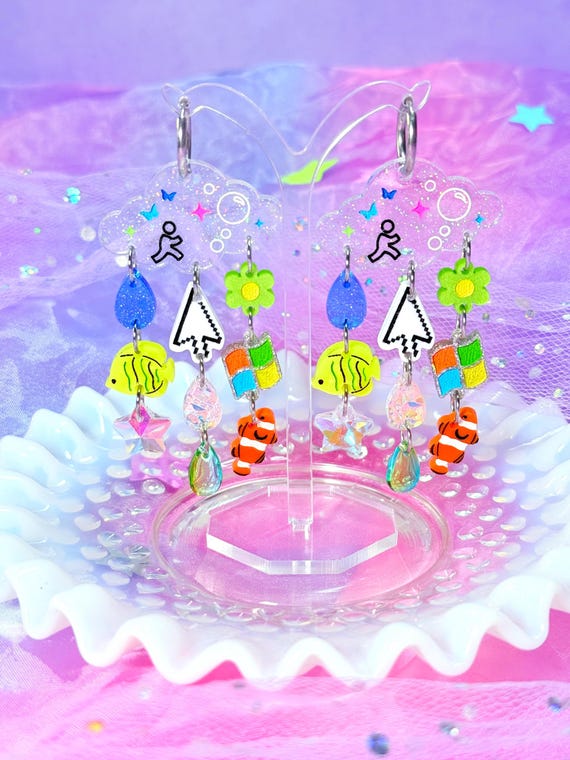 Frutiger Aero Inspired Acrylic Earrings, Nostalgic Y2K Earrings, Laser Cut Acrylic