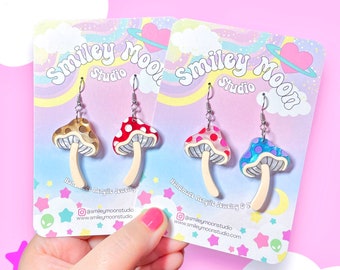 Whimsical Mushroom Acrylic Earrings, Laser Cut Acrylic Earrings, Whimsical Earring, Mushroom Earrings