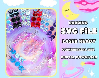 Boucles d'oreilles Phase de lune SVG, SVG prêt pour le laser, boucle d'oreille acrylique SVG, fichier de coupe prêt Glowforge, boucle d'oreille sorcière Svg