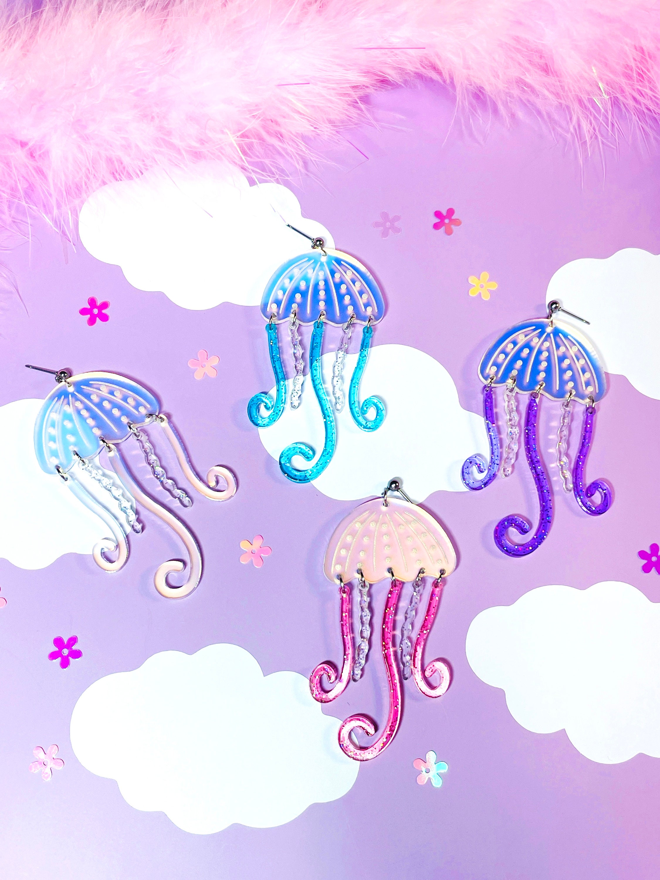 Whimsical Jellyfish Earrings, Acrylic earrings, laser cut acrylic earrings