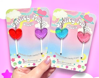 Heart Lollipop Acrylic Earrings, Valentines Earrings, Funky Earrings, Laser cut earrings, y2k earrings