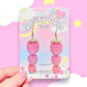 Strawberry Stack Earrings, Acrylic Laser Cut Earrings, Fruit Earrings, Funky Earrings, Kawaii Earrings