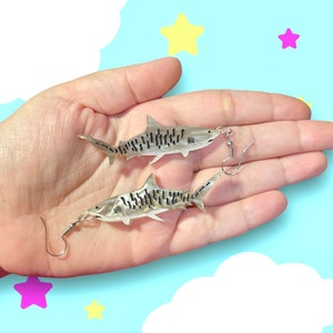 Tiger Shark Earrings, Acrylic earrings, laser cut acrylic earrings