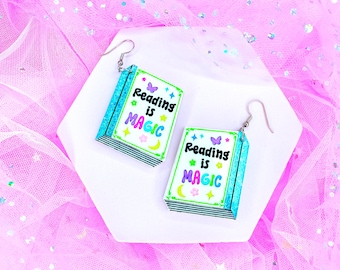 Reading is Magic Acrylic Earrings, Earrings for Book Lovers, Teacher Earrings, Bookish Accessories
