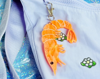 Shrimp Bag Charm, Shrimp Keychain, Laser Cut Acrylic Keychain