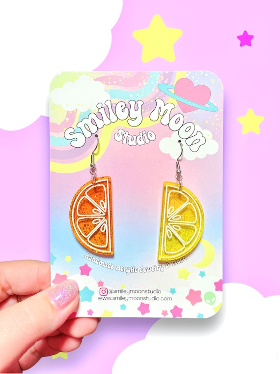 Citrus Slice Acrylic Earrings, Orange Earrings, Lemon Earrings, Laser cut acrylic earrings, food earrings
