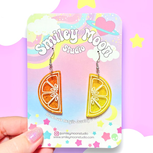 Citrus Slice Acrylic Earrings, Orange Earrings, Lemon Earrings, Laser cut acrylic earrings, food earrings