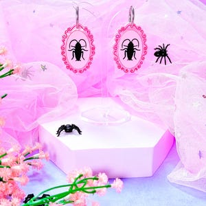 Cutesy Cockroach Acrylic Earrings, Pink Cockroach Earrings, Cockroach Accessories, Laser Cut Insect Earrings