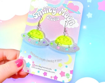 Funky UFO Acrylic Earrings, Acrylic earrings, Laser Cut Acrylic Earrings, UFO Earrings