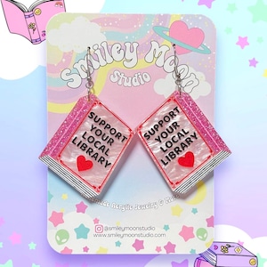 Support Your Library Acrylic Earrings, Book Earrings, Bookish Gifts, Laser Cut Acrylic Earrings, Book Lover Earrings, Library Lover