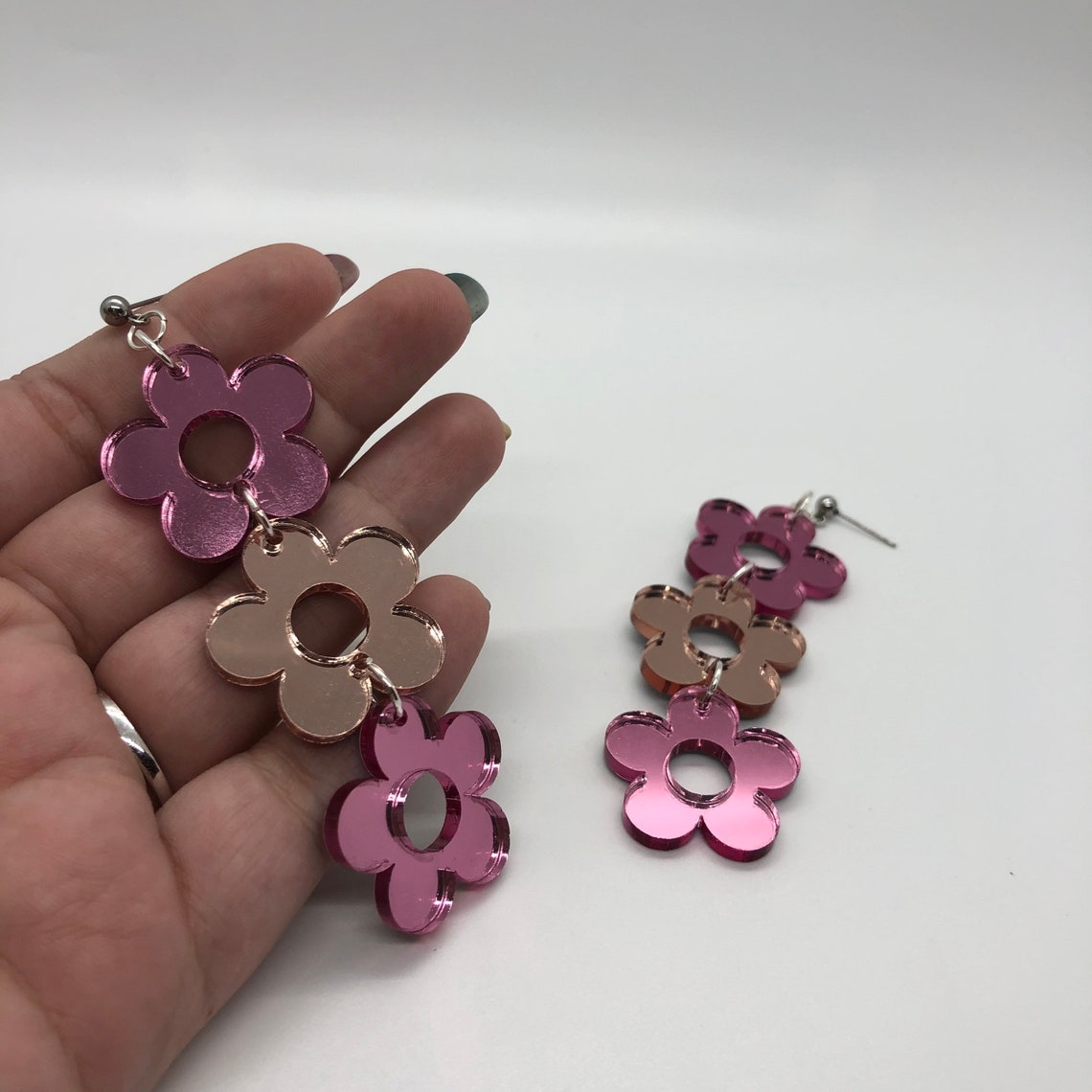 Acrylic Flower Stack Earrings Laser cut Earrings Neon Flower Etsy