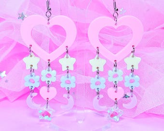 Y2K Pastel Heart Acrylic Earrings, 90s Inspired Nostalgic Earrings