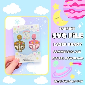 Boucle d'oreille Hanoucca Menorah SVG, SVG prêt pour le laser, boucle d'oreille acrylique SVG, fichier de coupe prêt Glowforge, boucle d'oreille Hanoucca Svg, boucle d'oreille vacances