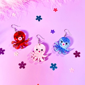Octopus Earrings, Acrylic earrings, laser cut acrylic earrings