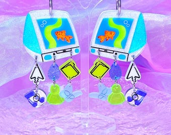 Frutiger Aero Inspired Acrylic Earrings, Nostalgic Y2K Earrings, Laser Cut Acrylic (Version 2, Jelly Computers)