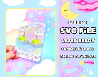 Funky Ufo Ohrringe SVG, Laser bereit SVG, Acrylohrring SVG, Glowforge bereit Schnittdatei, Alien Ohrringe SVG, himmlische Ohrringe SVG