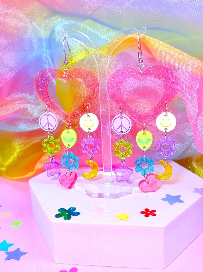 90s Inspired Acrylic Earrings, Y2K Earrings, Laser Cut Acrylic Earrings image 7