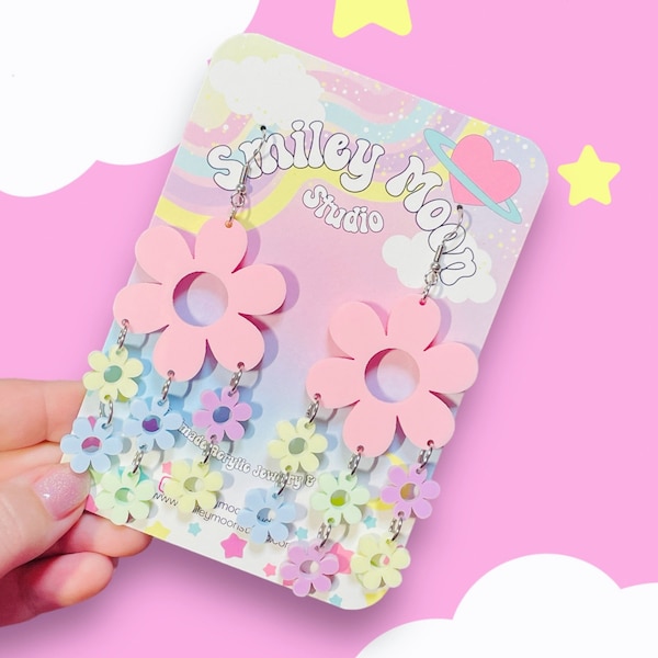 Pastel Flower Laser cut Acrylic Earrings, Kawaii earrings, Whimsical Acrylic earrings
