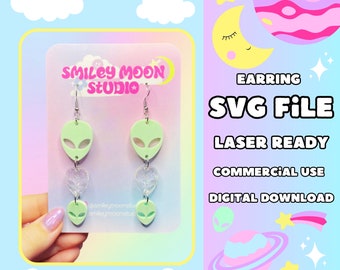 Alien Ohrring SVG, Laser bereit SVG, Acrylohrring SVG, Glowforge bereit Schnittdatei